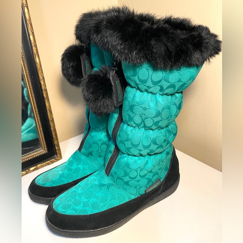 coach boots | green and black fur COACH boots | theona boot | ski boots | COACH